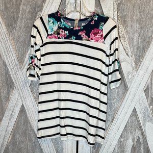 Toddler Striped and Floral 3/4 Sleeved Top